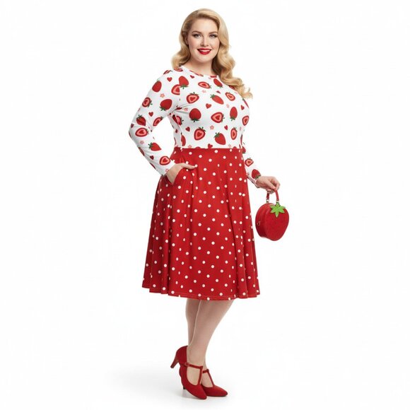 Strawberry Heart Long Sleeve Pin Up Dress - Picture 8 of 10